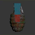 Vintage Military Hand Grenade With Textured Surface Blue Fuse And Metal Pin