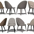 Modern Upholstered Light Beige Dining Chairs with Curved Backrest and Slim Black Legs
