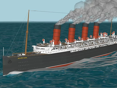 Ocean Liner With Four Red Black Funnels Sailing On Sea 3d model