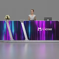 Modern Reception Desk With Purple Blue Light Panels Liemu Logo And Flower Decoration