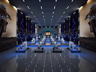Modern Fitness Gym Interior With Various Exercise Equipment And Bright Lighting 3d model