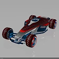 Futuristic Red And Blue Race Car With Large Wheels And Aerodynamic Exterior Design