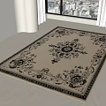 Elegant Square Rug With White Background Black Floral Pattern And Border Design 3d model