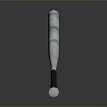 Silver Metal Baseball Bat Weapon With Green Stripes And Black Grip Design