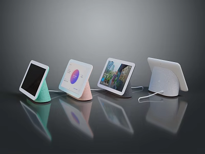 Colorful Electronic Smart Display Devices With Stands Showing Various Screen Contents 3d model