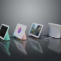 Colorful Electronic Smart Display Devices With Stands Showing Various Screen Contents