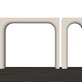 Three Beige Door Arches Against White Wall With Wooden Floor Interior