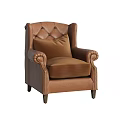 Classic Brown Leather Single Sofa With Button Tufted Back And Curved Arms 3d model