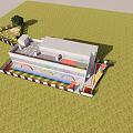 Modern Kindergarten Building With Colorful Arched Doors And Green Grass Lawn
