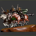 Game Movie Characters Knights With Green Headscarves Armor Weapons And Colored Horses On Orange Base