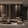 Modern Living Dining Room Interior With Sofa Coffee Table And Wooden Panel Walls