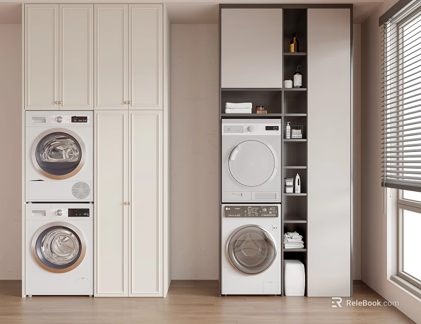 Modern Bathroom Cabinet With White Finish And Storage Shelves Design 3d model 