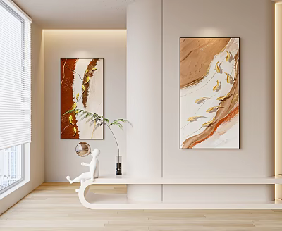 Abstract Paintings In Modern Minimalist Living Room Decor 3d model
