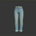 Light Blue Straight Leg Jeans With Cuffed Hem And Belted Waist Design