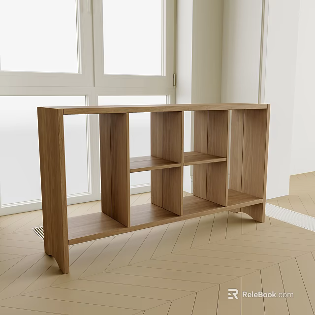 Modern Light Wooden Console Cabinet With Open Storage Shelves For Entryway 3d model 