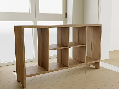 Modern Light Wooden Console Cabinet With Open Storage Shelves For Entryway 3d model