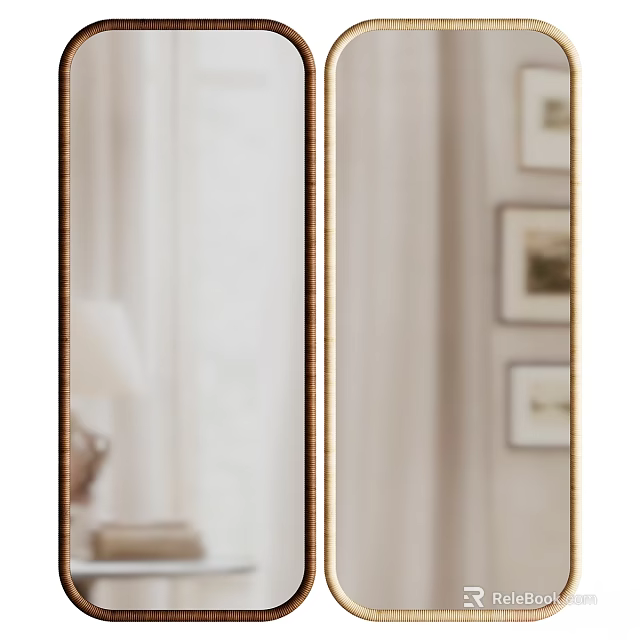 Elegant Gold Framed Mirror In Living Room With Table Lamp And Wall Art 3d model 