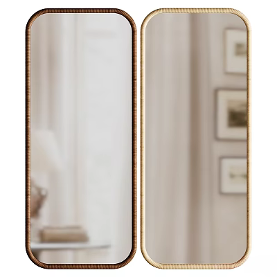 Elegant Gold Framed Mirror In Living Room With Table Lamp And Wall Art 3d model