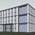 Modern Sales Office Building With Glass Curtain Wall And Green Surroundings