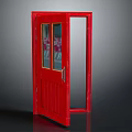 Red Open Wooden Door With Glass Panes For Home Interior Furniture Design