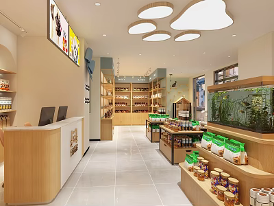 Pet Store Interior With Shelves Fish Tank And Pet Supplies 3d model