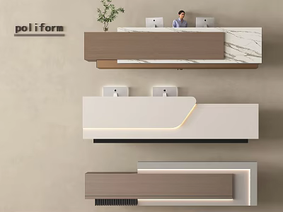 Modern Poliform Reception Desk Design With Various Styles Marble Top Wooden Frame And LED Lighting 3d model
