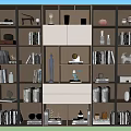 Modern Bookcase Interior Design With Wooden Shelves Books Decorative Figurines And LED Lighting