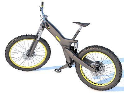 Modern Black Mountain Bike With Yellow Wheel Rims 3d model