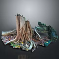 Natural Wood and Stone Artistic Sculpture with Intricate Root Details and Textures