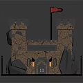 Grey Stone Medieval Castle With Multiple Towers Red Accents Red Flag And Blue Base
