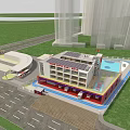 Modern Fire Station Building With Solar Panels National Flag Training Area And Fire Trucks