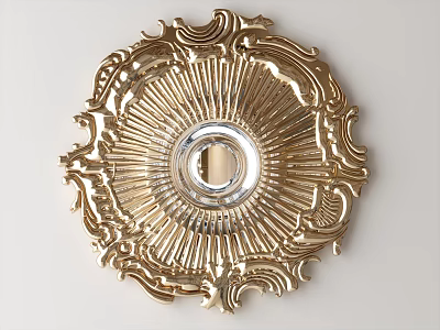 Golden Circular Decorative Mirror With Intricate Patterns And Radiant Design 3d model