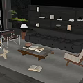 Sofa Coffee Table Combination Sofa Sofa Coffee Table Multi-person Sofa Living Room 3d model