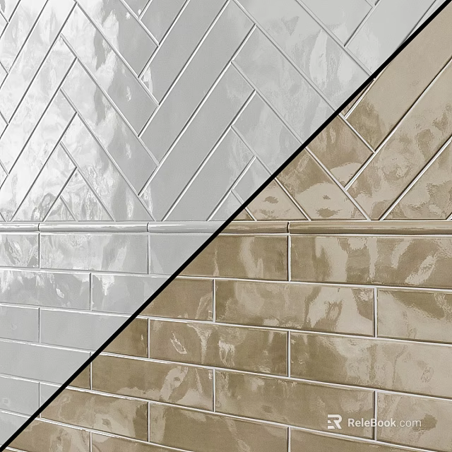 Glazed Tile Components With White Herringbone And Brown Rectangular Patterns For Wall Decoration 3d model