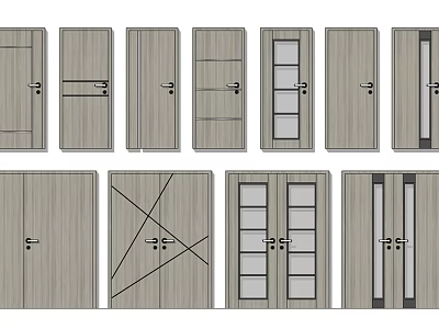 Various Styles of Wooden Hinged Doors with Glass Panels for Home Interior Design 3d model