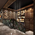 Modern Restaurant Interior Design With Green Plant Wall Staircase Display Shelves And Lighting