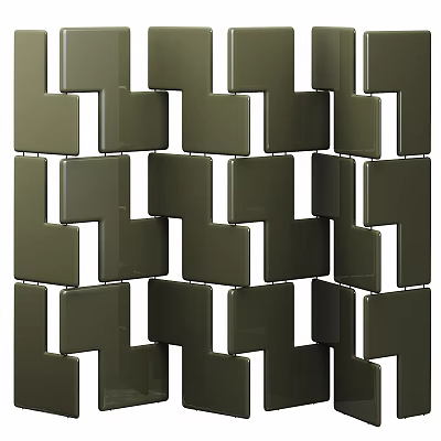 Modern Living Room Interior With Green Geometric Block Pattern Design 3d model