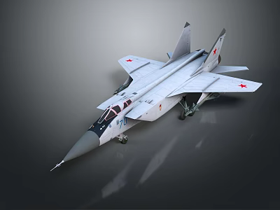 White Military Fighter Jet With Red Star Emblems Sharp Nose And Wings 3d model