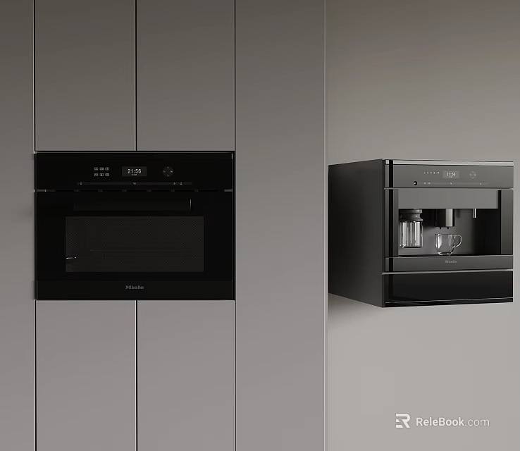 Black Built-in Kitchen Oven And Coffee Machine With Modern Design Elements 3d model 
