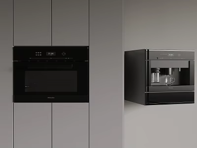Black Built-in Kitchen Oven And Coffee Machine With Modern Design Elements 3d model