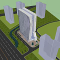 Modern High Rise Office Building With Glass Facade And Urban Landscape