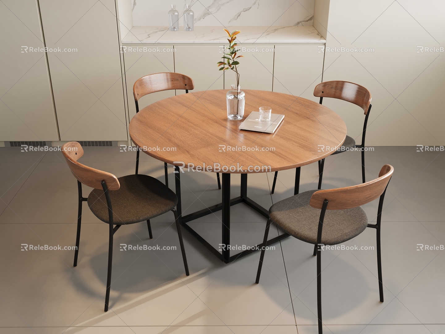 Nordic Dining Table and Chair Combination Four-Person Dining Table Round Dining Table 3d model