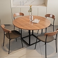 Nordic Dining Table and Chair Combination Four-Person Dining Table Round Dining Table 3d model