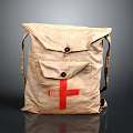 Vintage Canvas Medical Equipment Backpack With Red Cross Symbol And Straps
