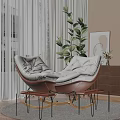 Cozy White Padded Wooden Rocking Chair With Footstool By Window On Grey Rug With Green Plant