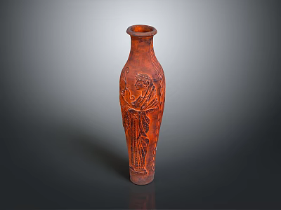 Elegant Red Ceramic Vase With Intricate Floral Carvings And Classic Design 3d model
