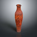 Elegant Red Ceramic Vase With Intricate Floral Carvings And Classic Design
