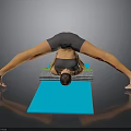 Human Organ And Hair Demonstration In Downward Dog Yoga Pose On Blue Mat