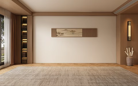Song-style new Chinese-style living room background wall 3d model