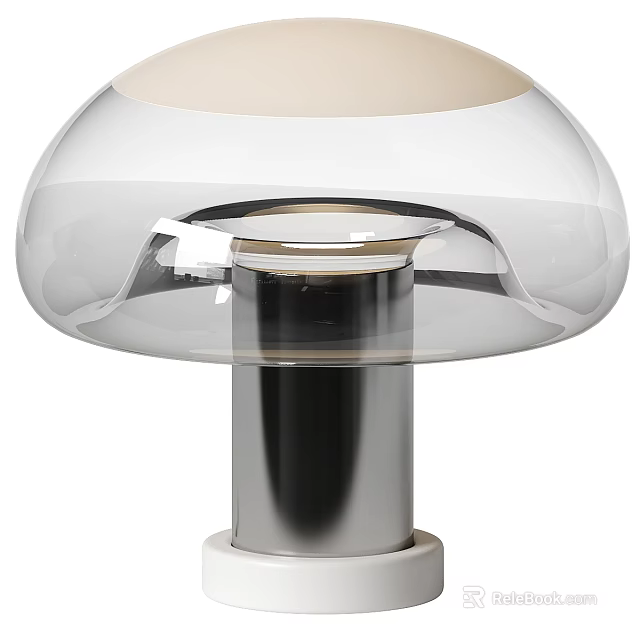 Modern Mushroom Shaped Table Lamp With Clear Glass Shade And Silver Metal Base 3d model 